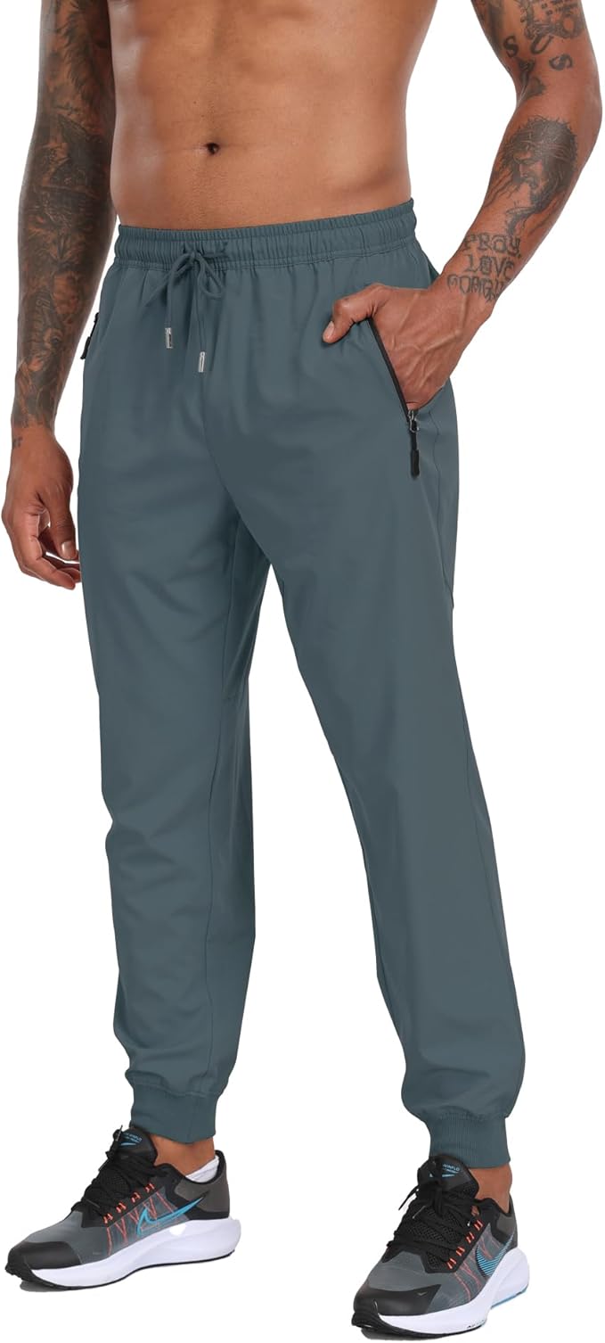 Pantalon de jogging léger pour homme avec couture d'entrejambe de 76,2 cm avec 3 poches à fermeture éclair, séchage rapide, pantalon de course à pied, salle de sport