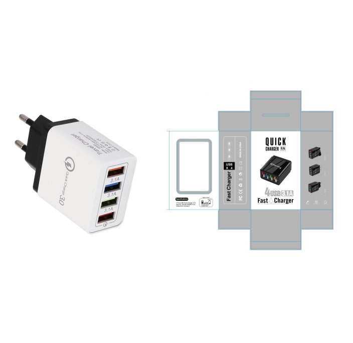 Chargeur USB Charge rapide 3.0 4 Adaptateur de téléphone pour tablette Chargeur mobile mural portable