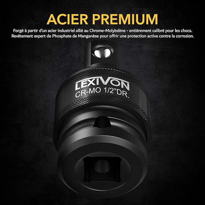 LEXIVON Cardan 1/2" 3/8" et 1/4" pour clé à choc ou cliquet embouts outils, qualité primium neuf
