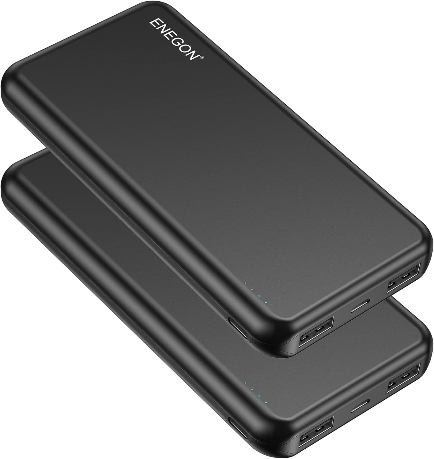 ENEGON 2-Pack Batterie Externe Power Bank 10000mAh, Chargeur Portable de Téléphone avec USB C en Entrée et Sortie pour iPhone14 13 12 11 X XR iPad Galaxy S9 Tablettes et Plus (Noir x 2)