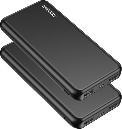 ENEGON 2-Pack Batterie Externe Power Bank 10000mAh, Chargeur Portable de Téléphone avec USB C en Entrée et Sortie pour iPhone14 13 12 11 X XR iPad Galaxy S9 Tablettes et Plus (Noir x 2)