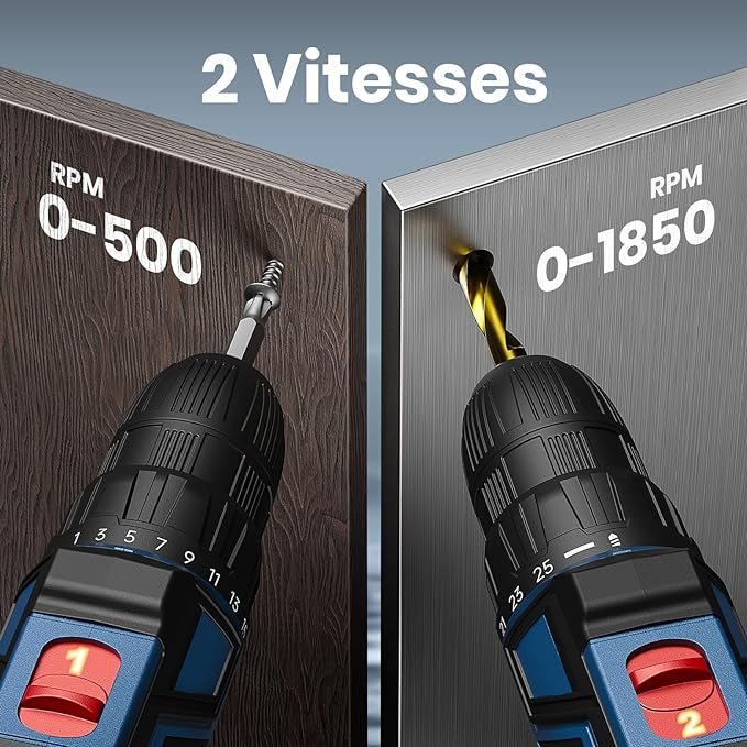 Perceuse Visseuse Sans Fil, 20V brushless avec 2 Batteries + chargeur 25 Accessoires neuves