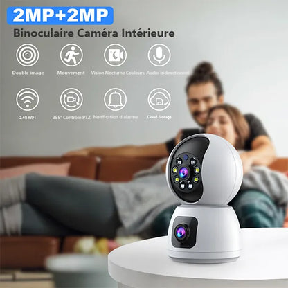 Caméra Surveillance WiFi Sans Fil Interieur 2MP+2MP Double Objectif Babyphone