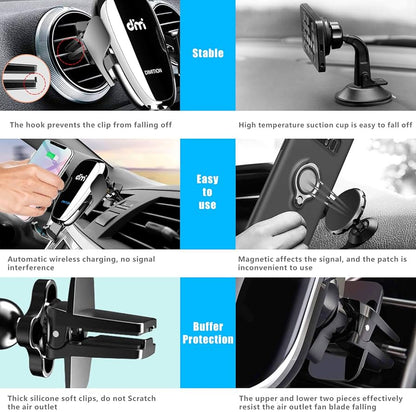 Support de téléphone portable à serrage automatique pour téléphone de voiture DM Support de téléphone portable pour chargeur sans fil de voiture Batterie intégrée Compatible avec iPhone Xs Max/XR/XS/X/8 Plus, Samsung Galaxy S10/S10 Plus/S9/S8/S7/Note 9 10