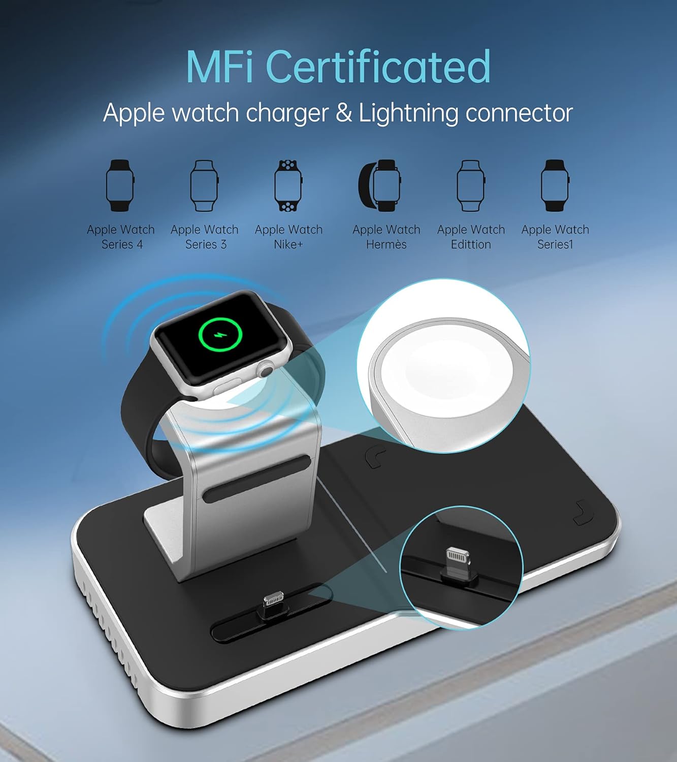 Chargeur sans Fil Rapide 4 en 1 pour Série iPhone 15/14/13/12/11/XR/XS/X, Samsung Galaxy S22/S21/S10/S9/S8/Note 20/10/9/8, Xiaomi,Station de Chargeur Apple Watch Ultra 8/7/6/SE 2/Airpods Pro 2 3/1