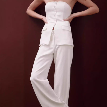 Ensemble "City Chic" 2 Pièces – Top Tube Boutonné & Pantalon Droit