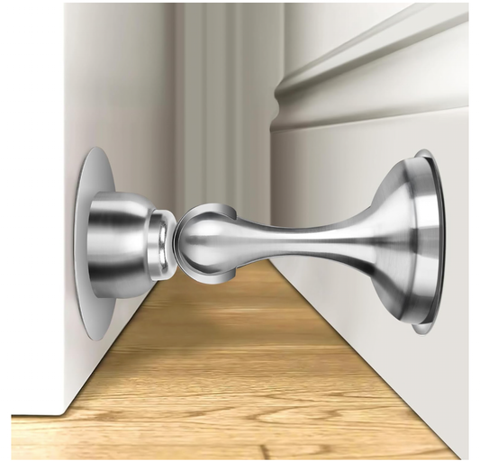 Butée de porte magnétique en acier inoxydable robuste pour bas et haut de porte – Montage au sol sans perçage, adhésif 3M et vis, aimant puissant pour garder la porte ouverte (argenté)