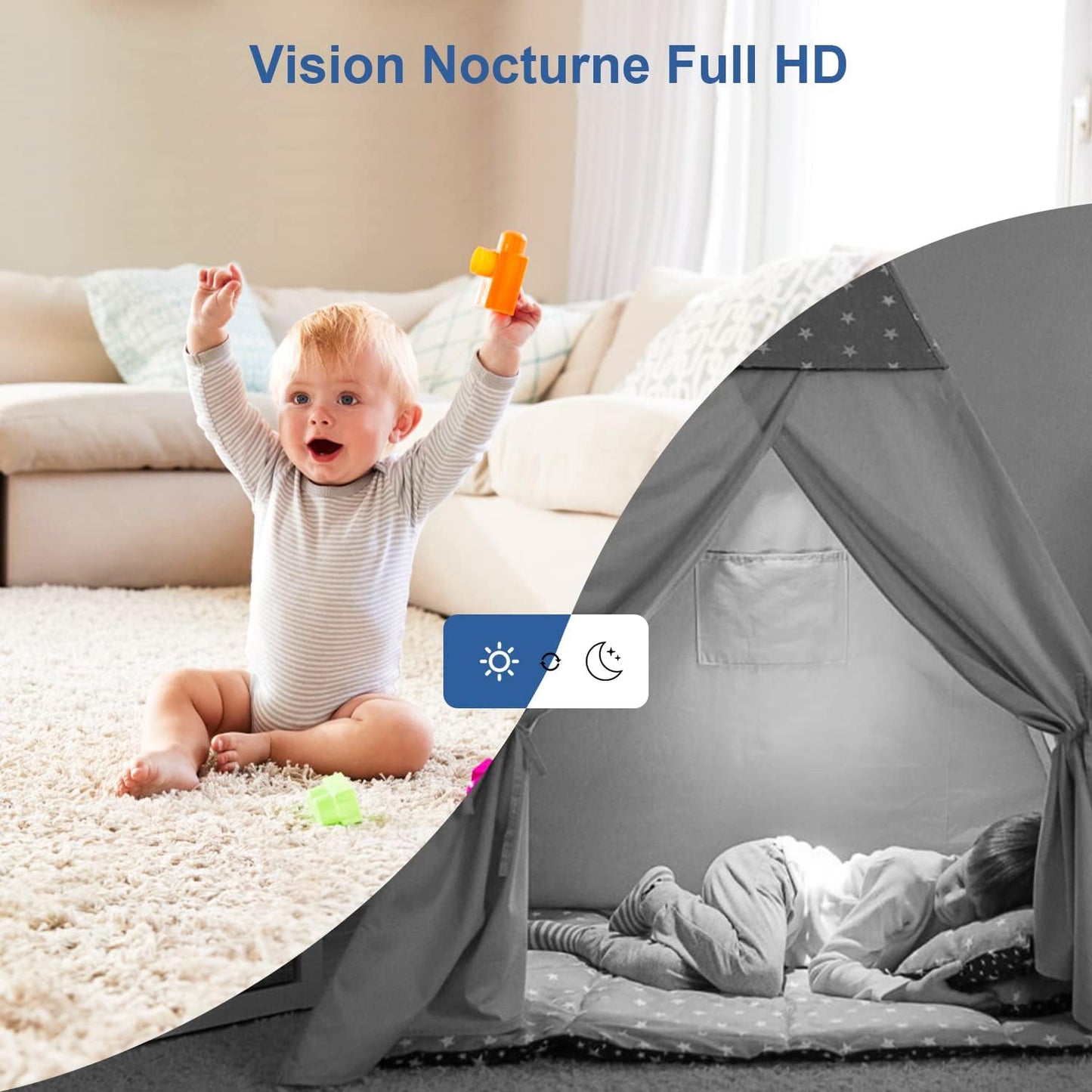 Camera Surveillance WiFi intérieure 2K HD Alarme, sans Fil Vision Nocturne, Audio bidirectionnel