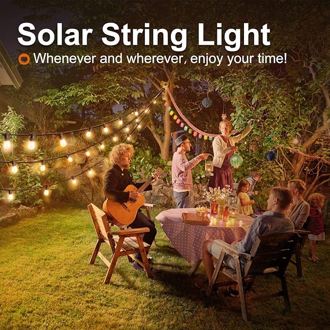 Guirlande Lumineuse Solaire, Guirlande Guinguette Solaire avec 12 LED Plastiques Ampoules, Étanche IP65 Guirlande Solaire Extérieur pour Décoration Balcons, Parasol, Jardin, Terrasse [Classe énergétique A+++]