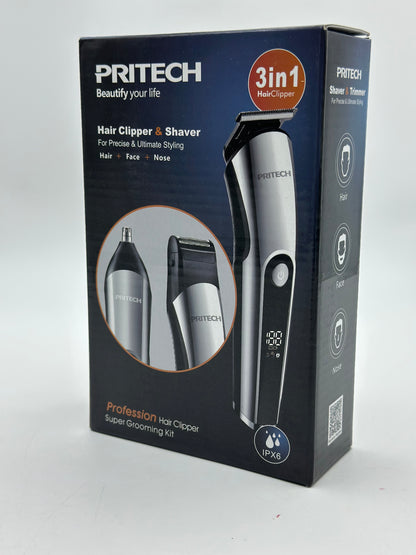 PRITECH Tondeuses à Cheveux pour Hommes, Tondeuse à Nez, Micro Rasoirs 3 en 1 Kit de Soins pour Hommes sans Fil et Rechargeable, Tondeuse à Cheveux Électrique avec Écran LED et Tête de Coupe T, IPX6