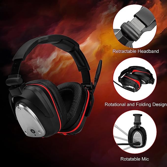 Casque gamer sans fils pour PS4,SWITCH et PC,Casque Gaming avec Micro pour 7.1 Surround et Fortes Basses