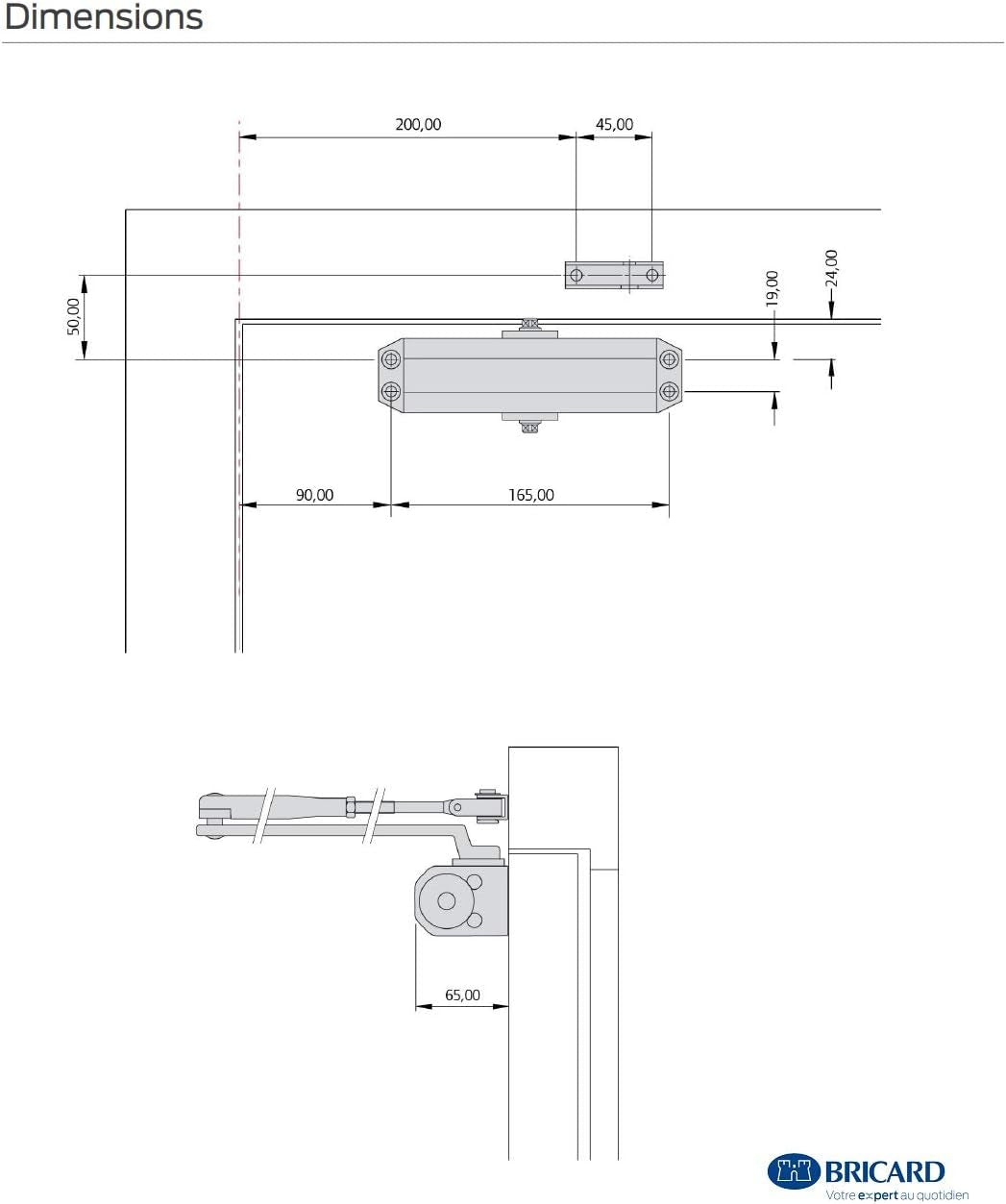 Ferme-Porte à bras compas force 2 à 4 (jusqu'à 80kg), Technologie Pignon Crémaillère neuf