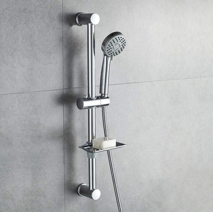 Ensemble Barre de Douche 55 CM, Douchette, Flexible, Porte-Savon, Chrome, Argent