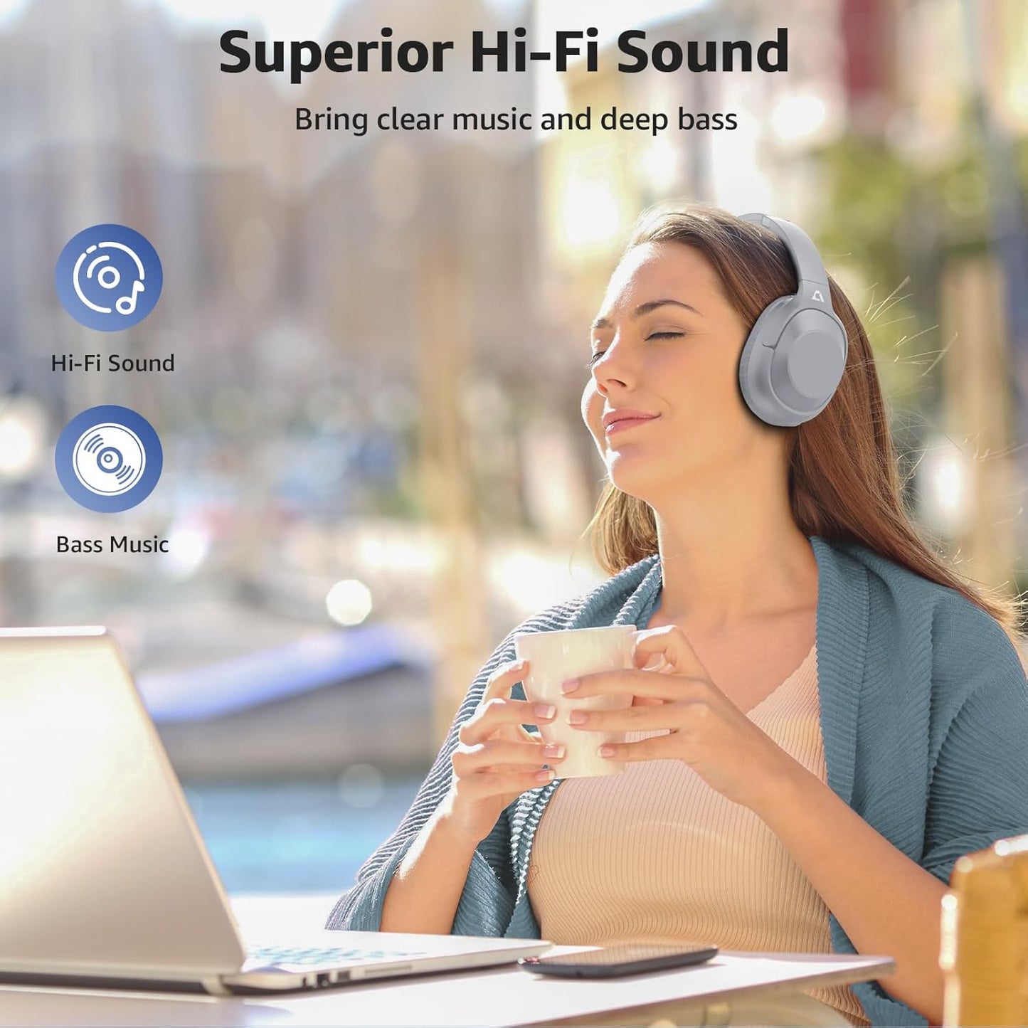 Casque Bluetooth sans Fil Reducteur de Bruit Active, Casque Anti Bruit Bluetooth 5.2, 75 Heures de Récréation, Audio Hi-Res, Confortable, Pliable, pour Voyage/Maison/Travail (Argent)