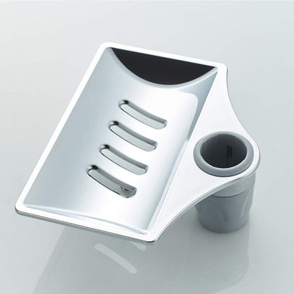 Ensemble Barre de Douche 55 CM, Douchette, Flexible, Porte-Savon, Chrome, Argent