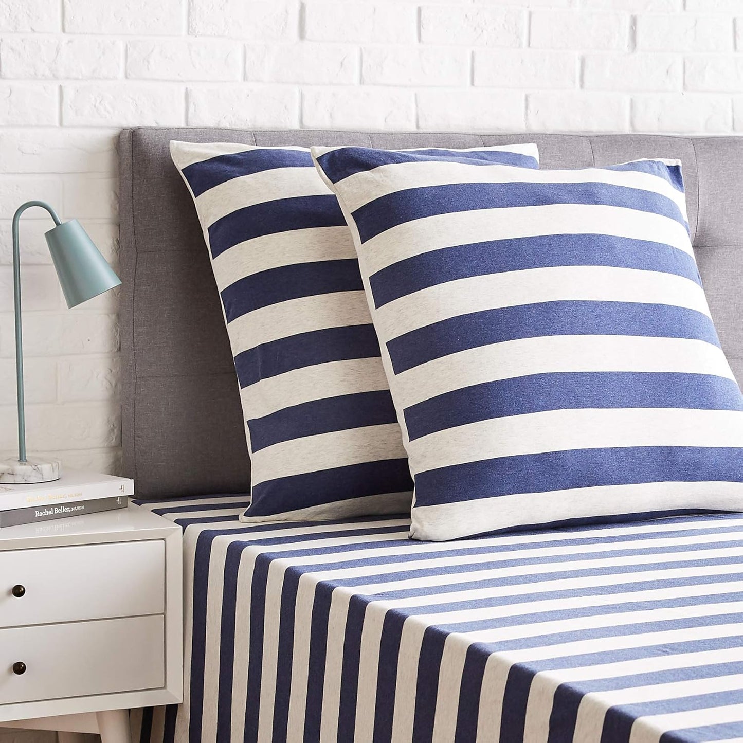 oreillers en jersey, paquet de 2, larges rayures-65 x 65 cm, marine