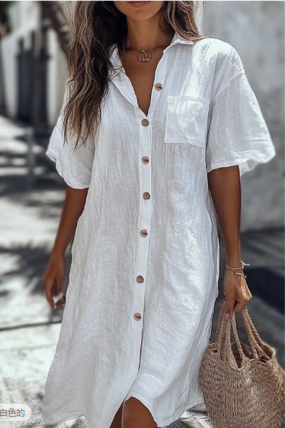 Robe Chemise "Elegance-Flow" – Coupe Ample, Col à Revers & Boutonnage Classique
Le chic minimaliste pour un été tout en confort
