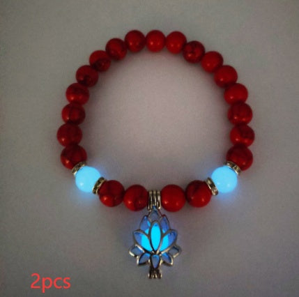 Bracelet "Lotus Lumineux" – Pierre Naturelle, Énergie Yoga & Perles Phosphorescen