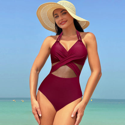 Maillot de Bain "Éclipse" One-Piece – Col Licou, Design Maille & Sangles Croisées
