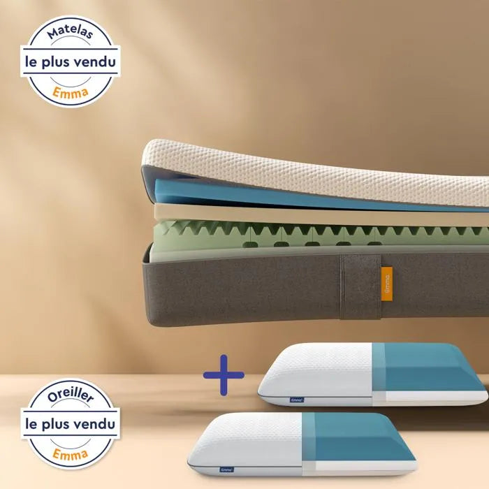 EMMA | Pack Matelas Original 160x200 cm + 2 Oreillers | Technologie Mémoire de Forme | Les Plus Vendus en France | Corps Détendu totalement neuve