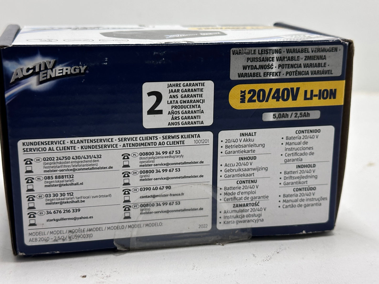 ACTIV ENERGY Batterie Li-Ion, 20/40 V 5,0 Ah / 2,5 Ah, 90 Wh, pour les outils sans fil Ferrex