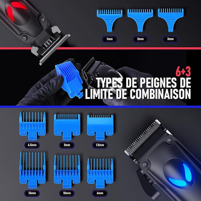 SUPRENT Tondeuse à Cheveux Professionnelle Homme, Tondeuse Barbe Kit avec 9 Peigne de Guidage Sans Fil Coupe de Cheveux Electriques (Noir)