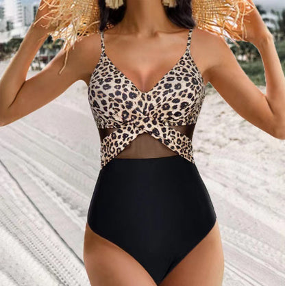 Maillot de Bain "Éclipse" One-Piece – Col Licou, Design Maille & Sangles Croisées