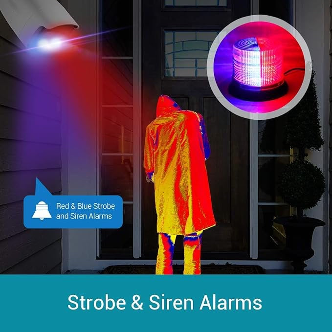Caméra de surveillance stroboscopique polychrome 1080P alarme de sirène à lumière bleue et rouge