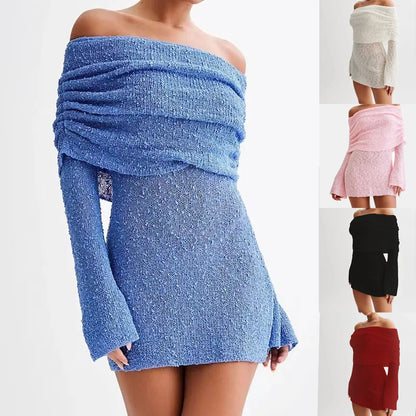 Robe "Saphir" en Maille Ajourée – Style Crochet & Coupe Évasée