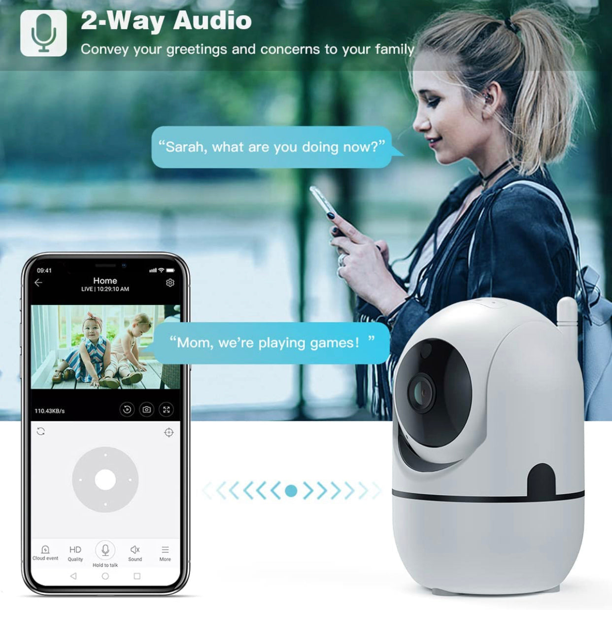 Caméra Surveillance IP WiFi 1080P FHD sans Fil 2,4 G Vision panoramique de sécurité avec détection M
