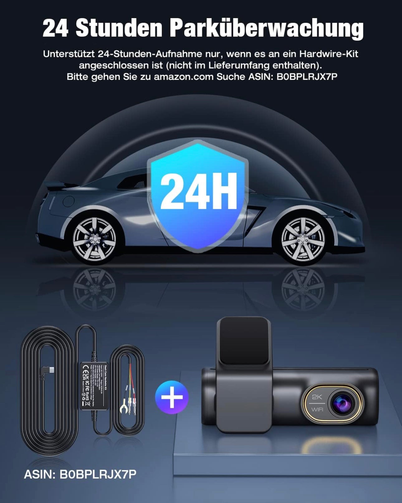 Dashcam Voiture Avant 2K 1440P, Camera Voiture, avec Carte SD 32GB, WiFi & APP, Grand Angle de 150°, Vision Nocturne IR, Enregistrement en Boucle, 24 Eures Mode Parking, G-Capteur, WDR