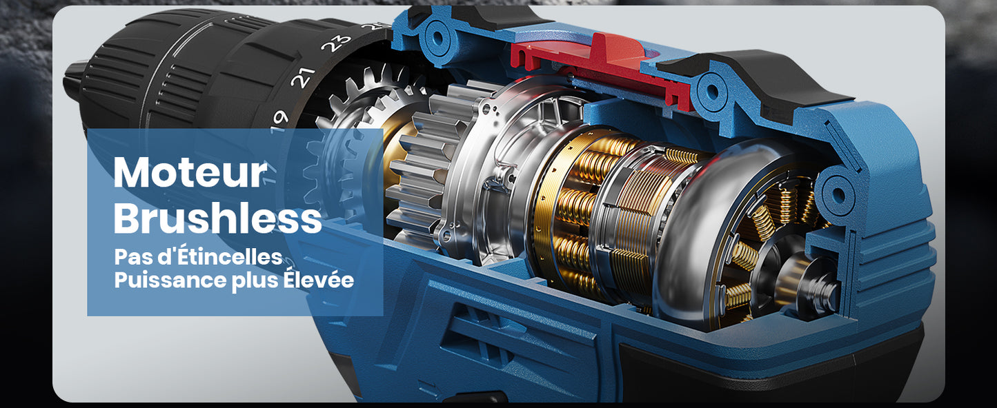 Perceuse Visseuse Sans Fil, 20V brushless avec 2 Batteries + chargeur 25 Accessoires neuves