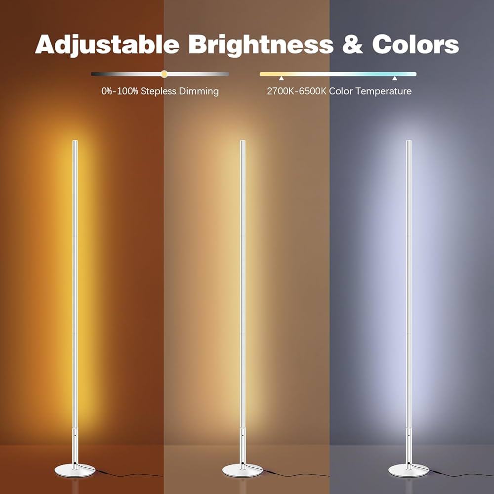 Lampadaire sur Pied Salon, RGBCW LED Compatible avec Alexa / Google Home / WiFi APP et Télécommande, D'angle Lampe Moderne Chambre Musique Sync 2700K-6500K 16 Millions Couleurs