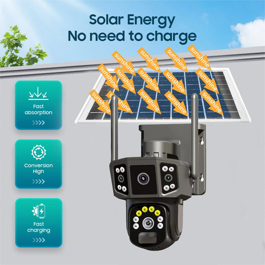 Caméra de surveillance 4G, carte SIMpanoramique à écran solaire extérieur