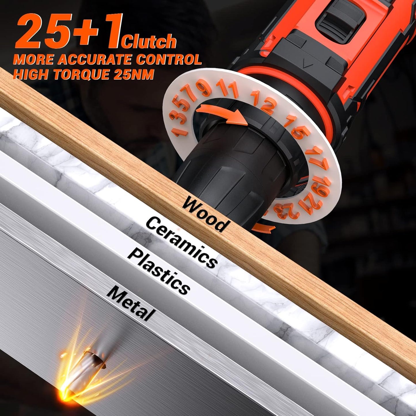 Perceuse Visseuse Devisseuse Sans Fil 12V, avec 2 Batteries et 25 Accessoires, 25Nm neuve