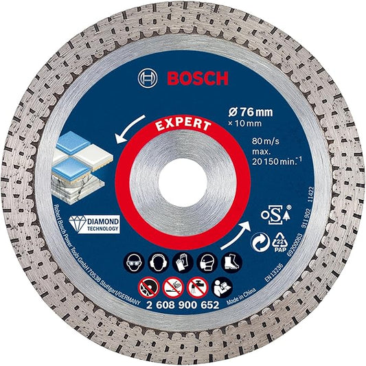 Bosch 1x Disques à tronçonner diamantés 76 mm EXPERT HardCeramic (pour Carrelages durs, Pierre dure, Ø 76 mm, Professional Accessoire Mini meuleuse angulaire)