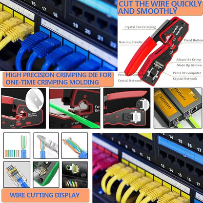 Kit d'Installations Professionel RJ45, Trousse à Outils de Réparation pour Cablage Ordinateur, Testeur Reseau, Pince à et Wire Strippe RJ11 RJ12 Cat6 Cat5e (jaune)