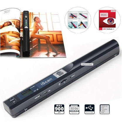 Scanner à main Scanner de documents couleur de résolution 900DPI Scanner portable sans fil A4 avec carte 8G Micro SD Format JPG et PDF Noir (Pack MEHRWEG)