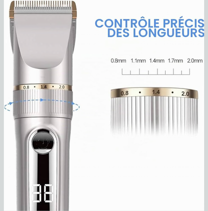 Tondeuse à Cheveux Hommes Professionnel Sans fil IPX7 Tondeuse Homme Rechargeable à 2 Niveaux de Vitesse Écran LCD et Lame Céramique avec 2 peignes à favoris et 4 Peigne 3/6/9/12 mm