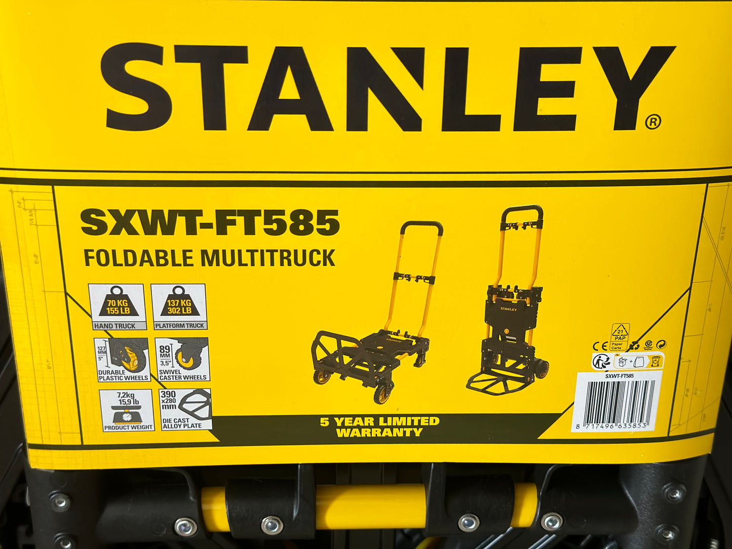 Stanley CHARIOT PLIABLE 2 EN 1, NOIR / JAUNE, Ajustable neuf