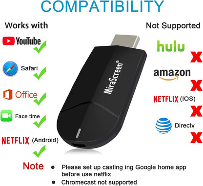 Miracast AirPlay DLNA Écran WiFi 2,4 G + 5 G sans Fil 4K HDMI Adaptateur Mini Appareil de Miroir Support Miracast AirPlay DLNA pour Smartphones Android/PC/MacBook sur Moniteur TV/projecteur