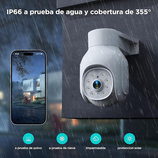 2k CaméRa Surveillance WiFi ExtéRieure Ptz CaméRa IP Exterieur,Vision Nocturne Couleur,DéTection De Mouvement, Audio Bidirectionnel,éTanche Ip66,CaméRa IP 360° sans Fil éTanche