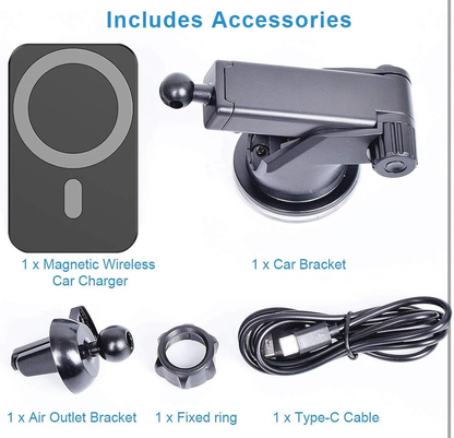 Support Magsafe 15W avec de Chargeur de Voiture sans Fil magnétique pour iPhone 13/12/14:15/16/17 Pro Max Mini avec Support de téléphone de Voiture Chargeur sans Fil à Charge Rapide