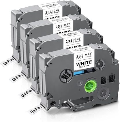 Compatible TZe-231 12mm TZe231 Ruban d'étiquettes Remplacement pour Brother TZe Ruban d'écriture Tz Tape 0,47 Noir sur blanc pour Brother P-Touch H100LB H105 H110 H107B 1010 1000 D600 E100 H200 P300BT D400