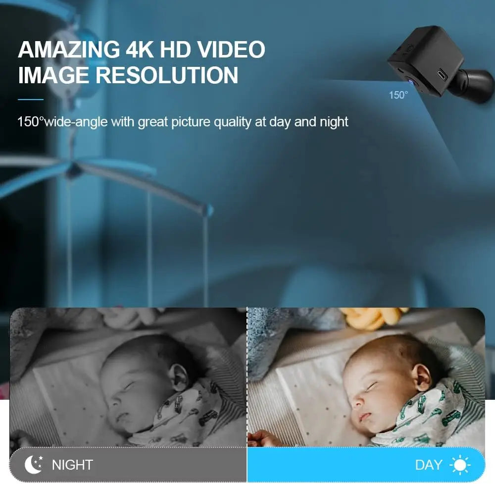 Caméras cachées EKMini Spy pour la sécurité de la maison 4KHD Grand angle WiFi sans fil Petite nounou Surveillance/Détection de mouvement/Vision nocturne