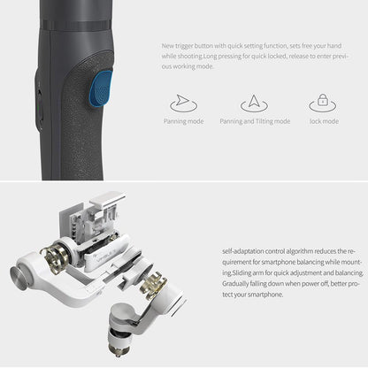 FeiyuTech Vimble 2S Smartphones Stabilisateur de Cardan Stabilisateurs Portatifs à 3 axes avec Poteau Télescopique Curseur de Zoom Intégré pour Téléphone Portable Photographie Stable Vidéo