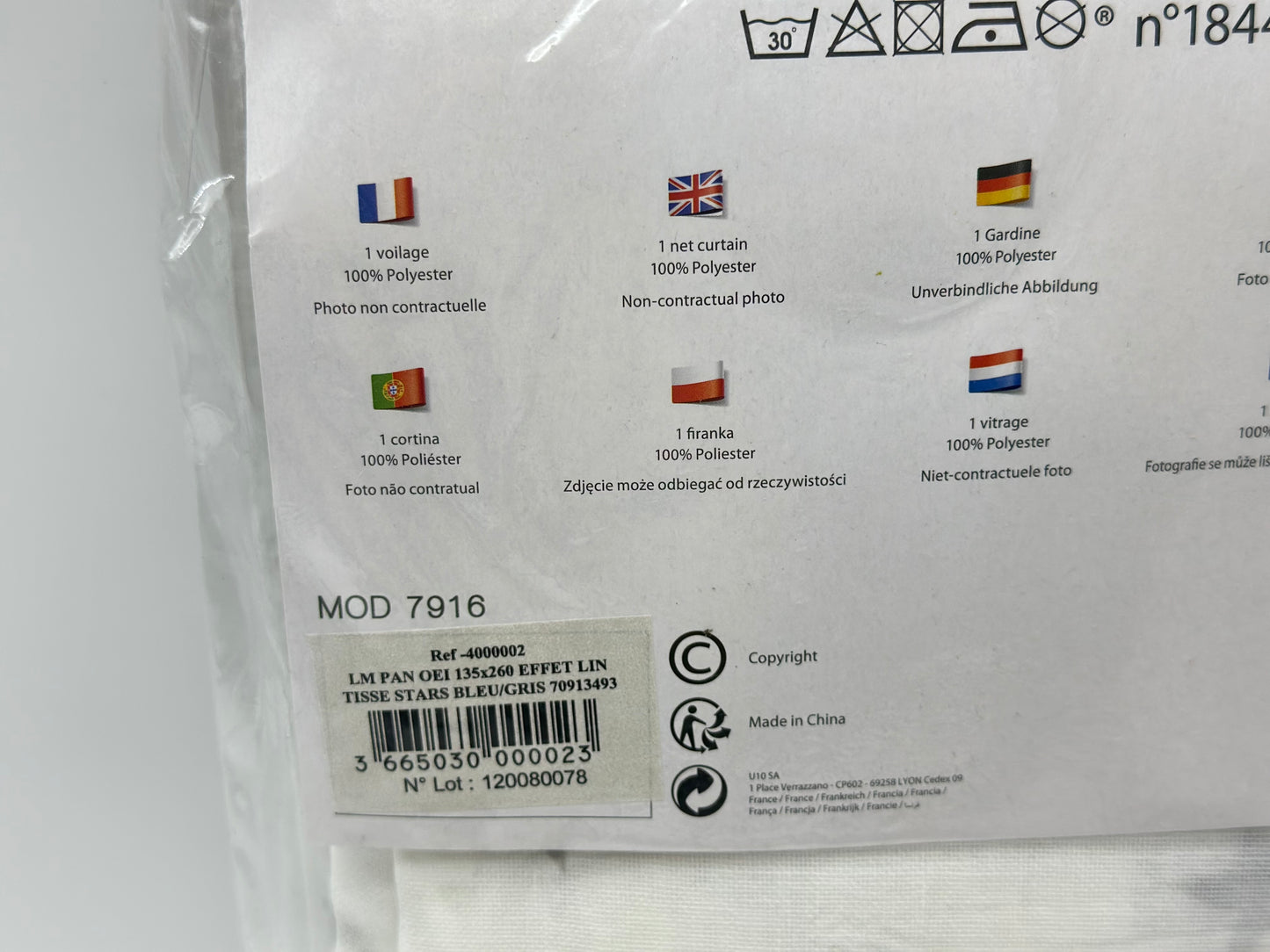 Voilage tamisant, Stars bleu et blanc l.135 x H.260 cm