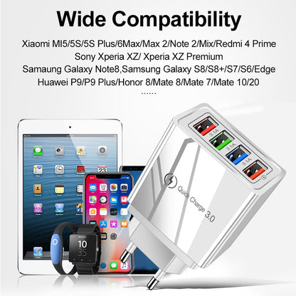 Chargeur USB Charge rapide 3.0 4 Adaptateur de téléphone pour tablette Chargeur mobile mural portable