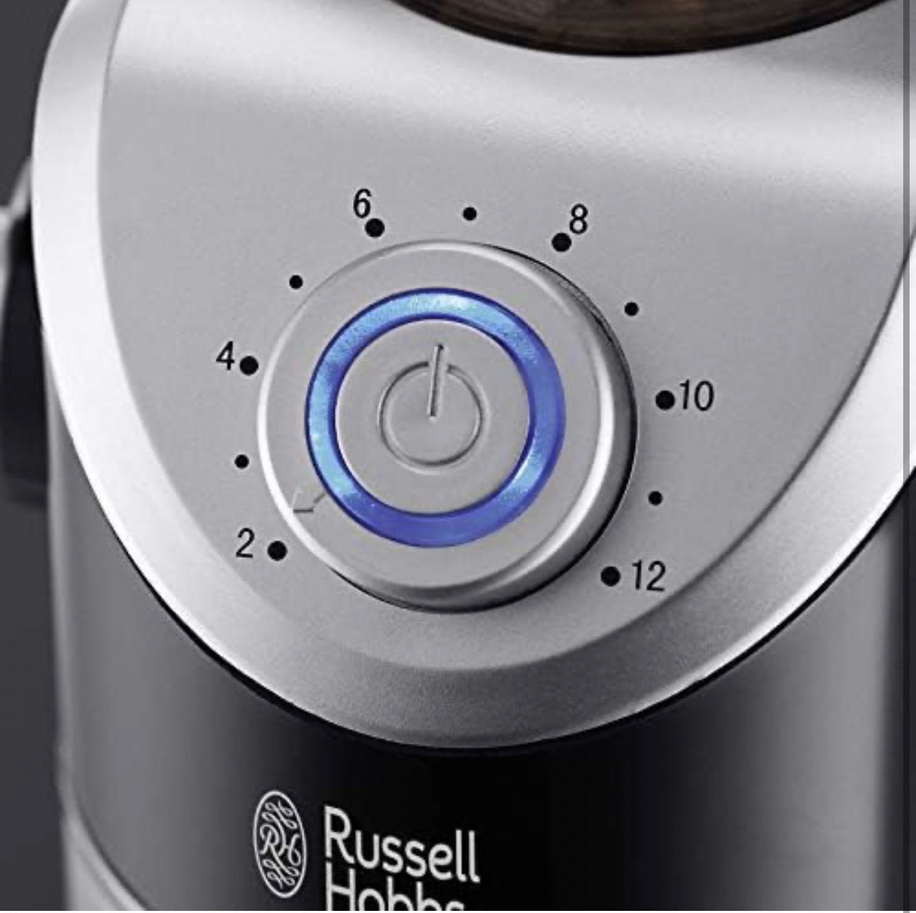 Russell Hobbs Moulin à café [électrique à meule plate] Classics (réglages variables de mouture: fine à grossière, 2 à 12 tasses, pour grains de café, noix, épices, céréales, indicateur LED) 23120-56