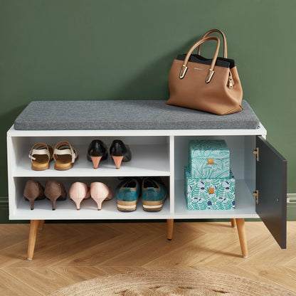 Banc à chaussures - Blanc et gris anthracite - L 95 x P 39,5 x H 50 cm a monter soit même